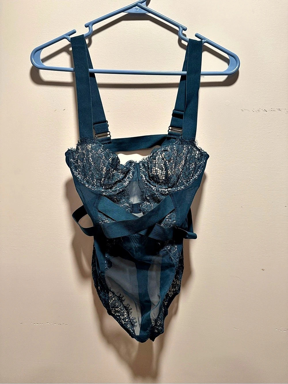 Victoria's Secret Lace Bodysuit Blue green Small NWT